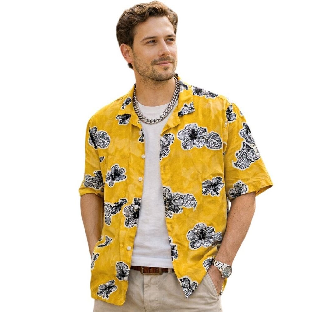 Cactus Man Ricky Singh Yellow Hawaiian Shirt Mens M Streetwear Summer Resort Y2K